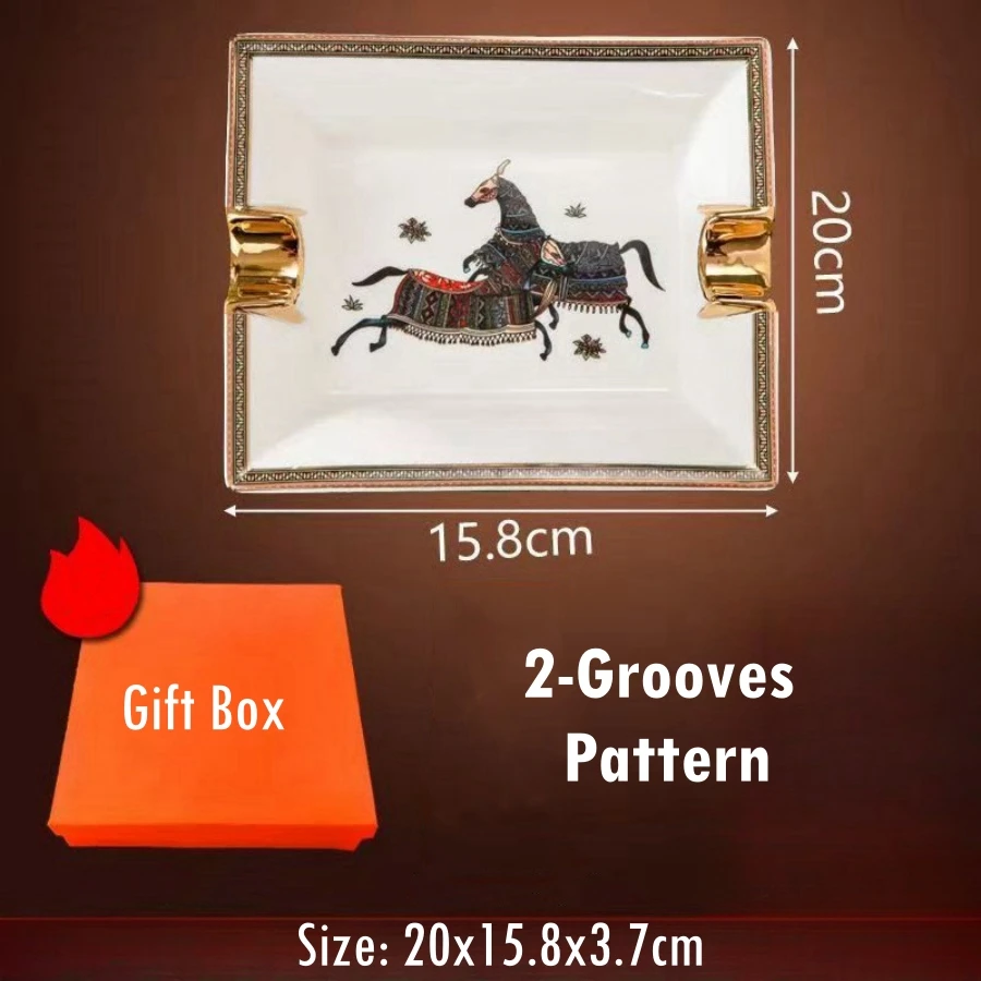 Luxury Ceramic Cigar Ashtray With Gift Box Package Warhorse Pattern Ash Holder Cigarette Holders 2/4 Grooves Available ceramic ashtray