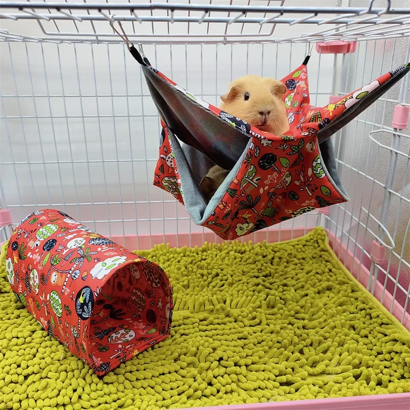 Double Layer Pets Hammock Plush Warm Bed Hamster Cage Sleeping Pad Print Guinea Pig Bed Rodent Hammock Chinchilla Little House - Image 6