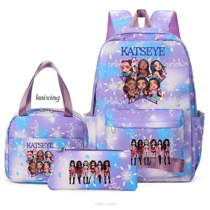 Zaini alla moda Katseye con stampa divertente, set da 3 pezzi, zaini scolastici per ragazzi, per donne e ragazze, Kawaii, di grande capacità, Mochilas, idea regalo - immagine 3