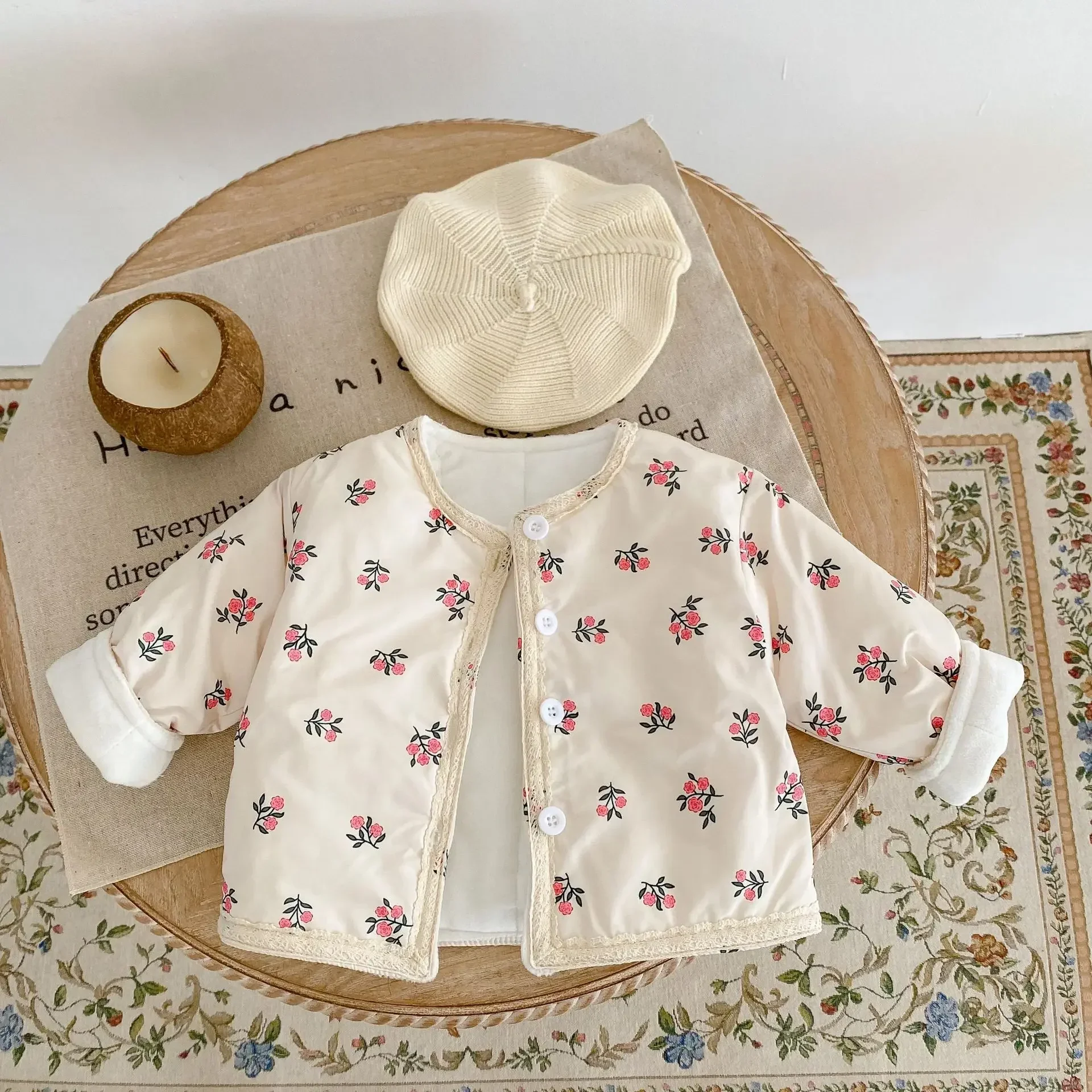 Winter New Girls Babies and Childrens Cotton Coat Thickened Long Sleeve Cotton Clip Cardigan Coat