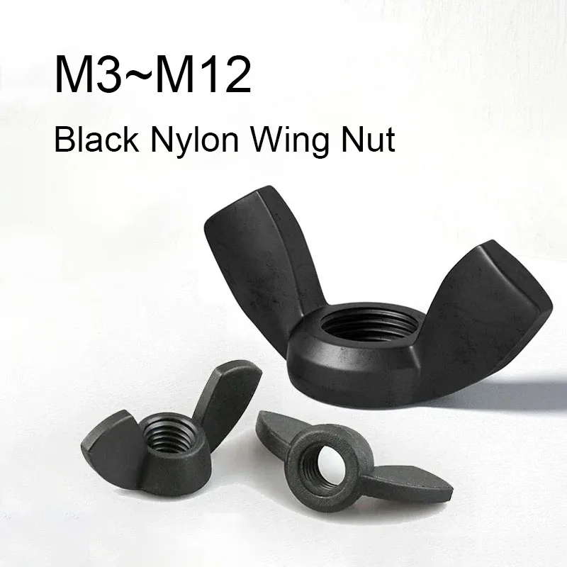 20/50pcs M3 M4 M5 M6 M8 M10 M12 Black Nylon Wing Nut Metric Plastic insulation Butterfly Nut Hand Tighten Nut for Screws&Bolt