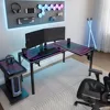 RGB LED Lights 60 Inch L Shaped Reversible Black Glass Gaming Desk Home Office Computer Table GTG L60 2