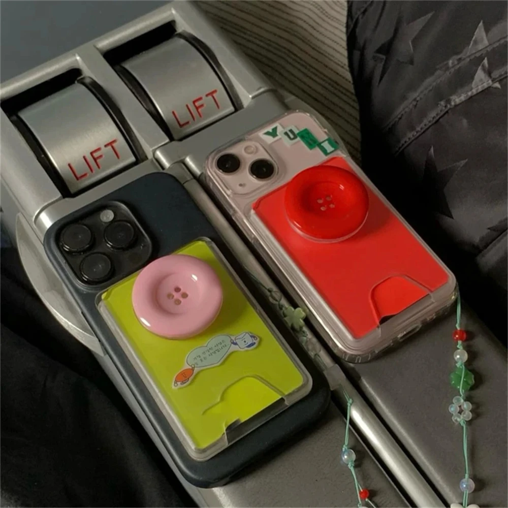Colorful Button Phone Grip and Stand - Cute Foldable Ring Holder in Solid Colors