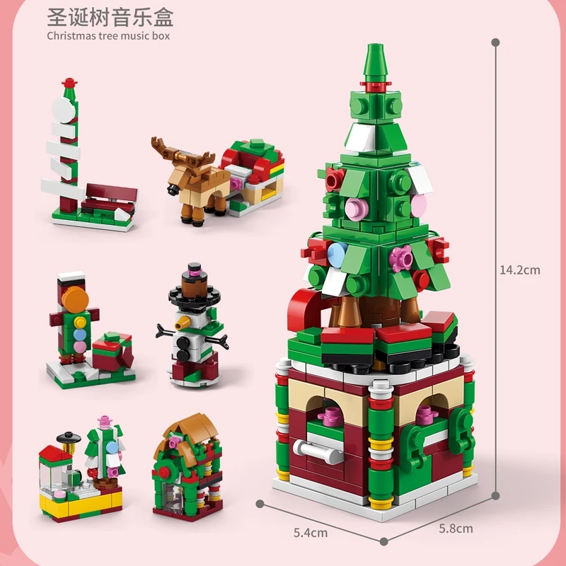 6 In 1 Creative Christmas Series Building Blocks Set Kawaii Reindeer Winter Village Mini House Model DIY Bricks Toys For Kids