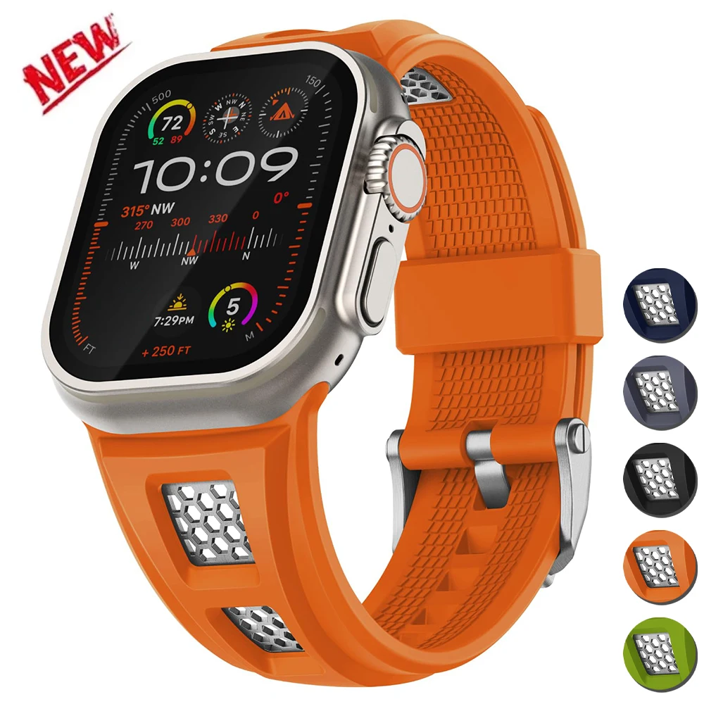 

Ремешок Mecha резиновый для Apple Watch Ultra 2 49 мм Series 9 8 7 45 мм, браслет мужской Correa для IWatch 6 5 4 Se 42 мм 44 мм