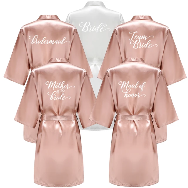 Robe de demoiselle d'honneur en Satin or Rose, peignoir de mariage pour femmes, vêtements de nuit, Kimono pour mère de demoiselle d'honneur 1