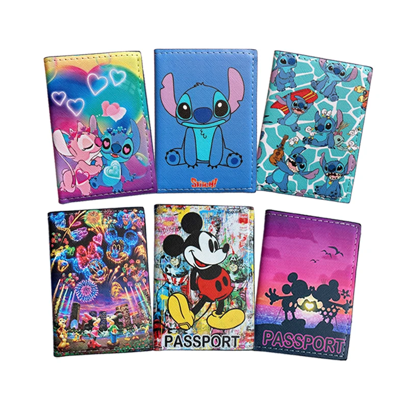 Disney Stitch Mickey Passport Cover Porta Passaporto Da Viaggio In Pelle Pu Per Donna Funzione Porta Biglietti Da Visita Con 3 Portacarte