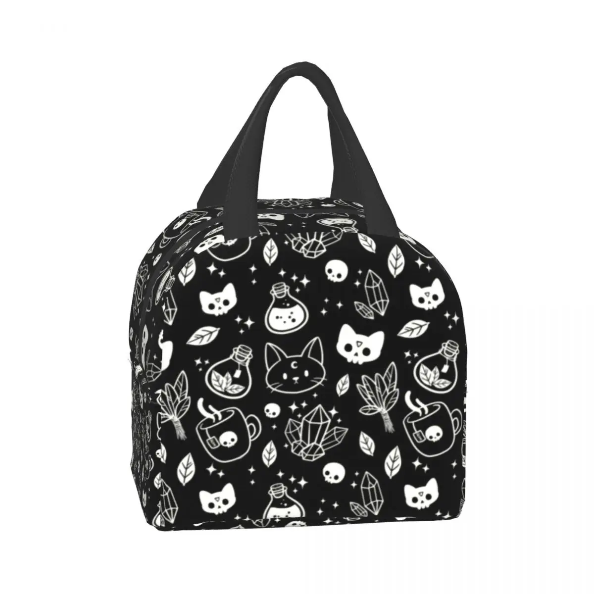 Witch Pattern Lunch Bag Women Cooler Thermal Insulated Bento Box for Kids School Food Halloween Cat Skull Picnic Lunch Boxes