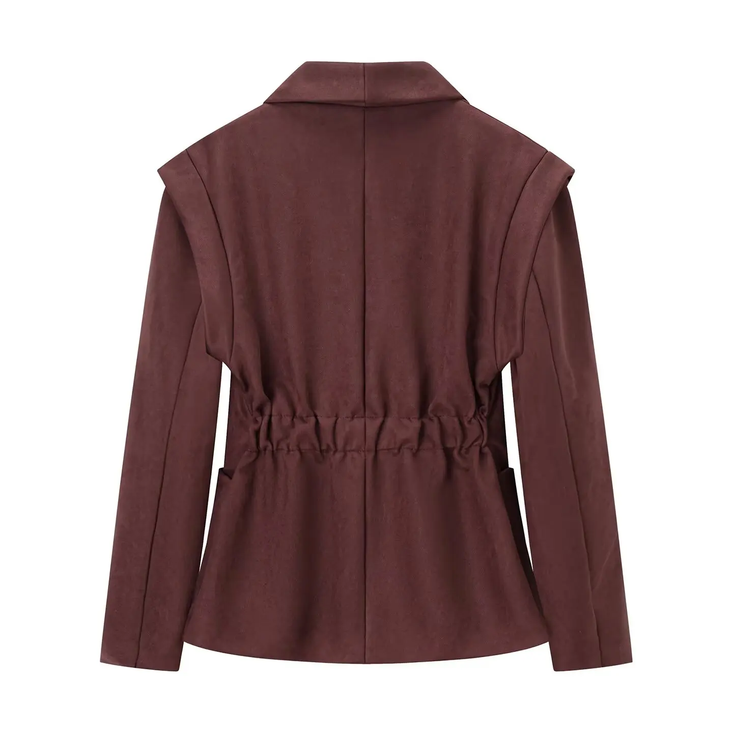 Women Maillard Style Shawl Collar Faux Suede Blazer Jacket Wide Shoulder One Button Elastic Back Slim Waist Autumn Winter Coat