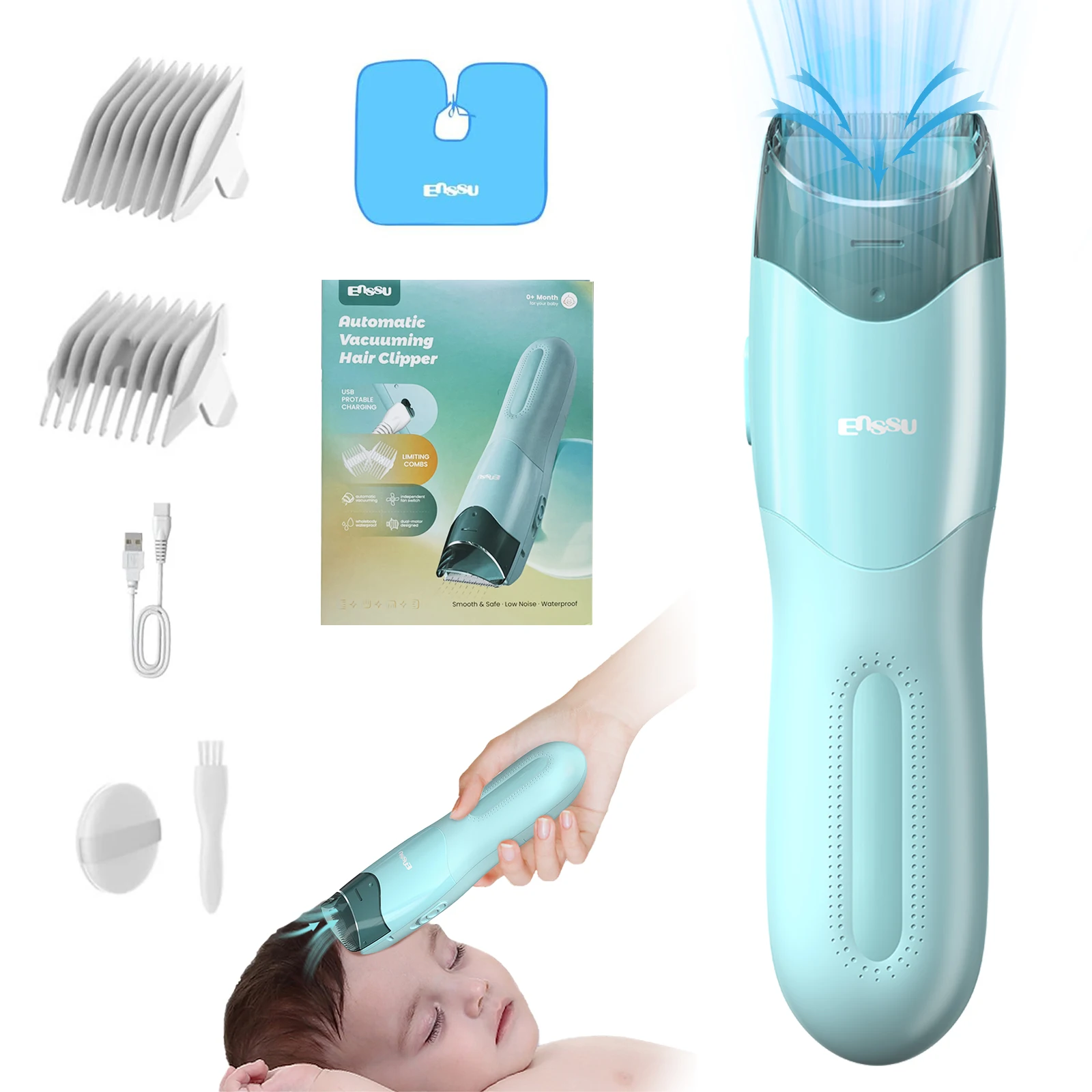 Vacuum Hair Clippers for Kids & Men Rechargeable Cordless Hair Cutting Machine with Safe Ceramic Blade Waterproof Hair Trimmers