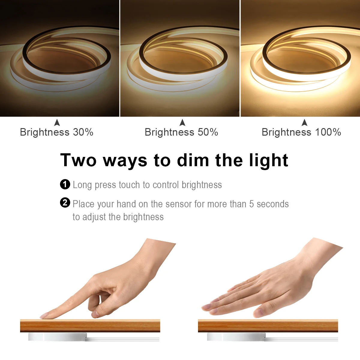 Motion Sensor Hand Scan Dimming LED Neon Light Strip - Waterproof 24V COB Tape for Room and Cabinet Decor