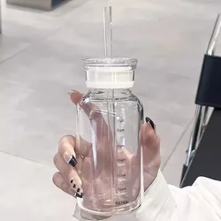 Enhanced Product Title:  
Versatile Double Lid Glass Water Bottle with Straw and Time Marker - 301 - 400ml (Clear - 300ML)