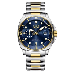 Elegant Men's Luminous Waterproof Business Watch with Calendar in Gift Box (Golden blue)