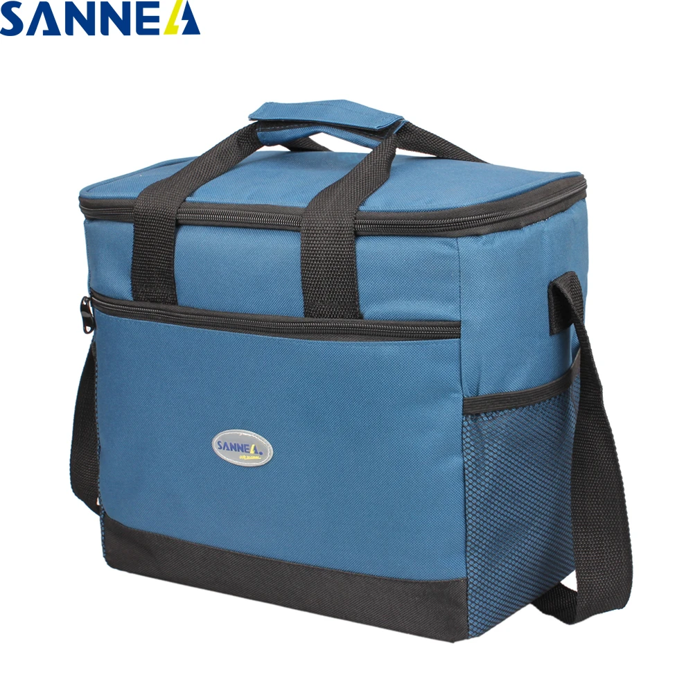 SANNE 16L Insulated Thermal Lunch Bag Big Capacity Polyester Waterproof Portable Cooler Food Solid Color With Pocket Family sanne 25l large capacity waterproof woven bag composite insulation aluminum film lunch bag thermal picnic essential cooler bag