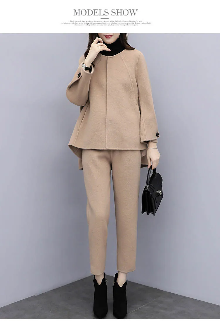 Conjunto de Inverno Topos e Calças lã de Camelo Duas Peças Feminino Manga Longa Conjuntos Ternos Escritório 2 Peça Conjunto Preto 1 Computers & Electronics