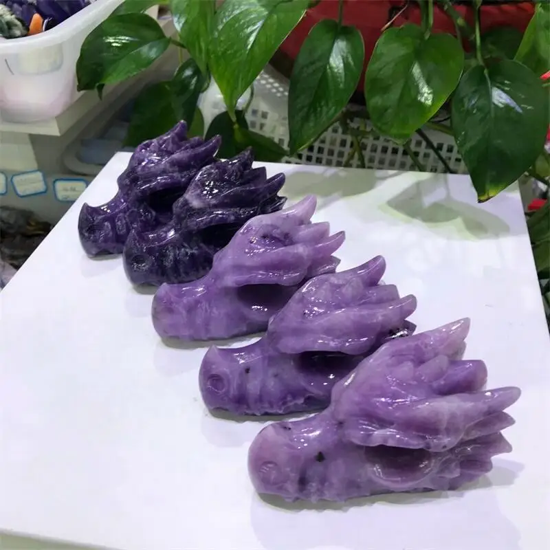 

9.5cm Natural Lepidolite Dragon Skull Crystal Carving Crafts Healing Energy Stone Fashion Home Decoration Gift 1PC