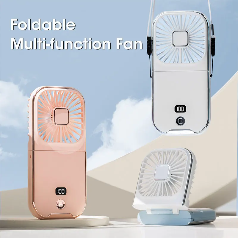 

3000mAh USB Mini Fold Fans Electric Portable Hold Small Fans Household Electrical Appliances Desktop Electric Fan With Display