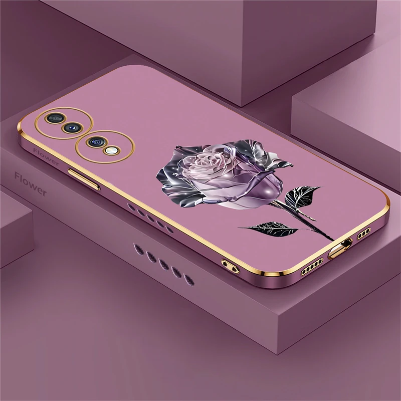 Luxury Plating Silicone Flower Shockproof Phone Case Cover