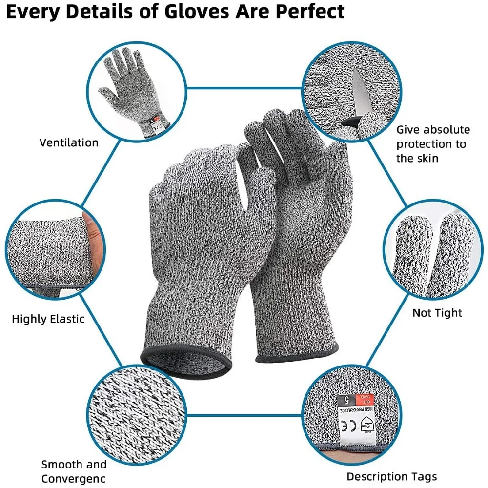 Anti Cut Safety Gloves High-strength Industry Kitchen Gardening Anti-Scratch Cut Proof HPPE Level 5 Glass Multi-Purpose Gloves