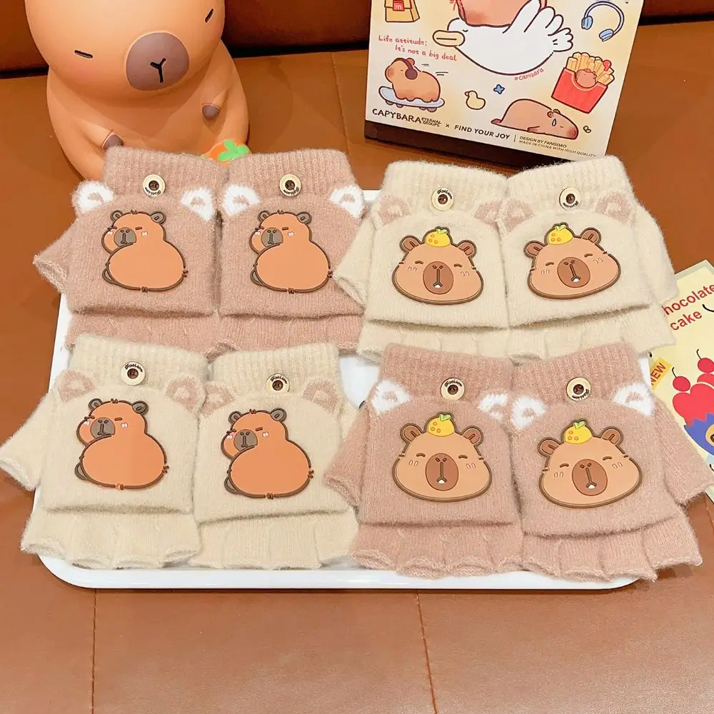 New 6-10 Years Old Half Finger Gloves Thickened Cold-Proof Winter Flip Gloves Warm Elastic Kids Knitted Mitten School