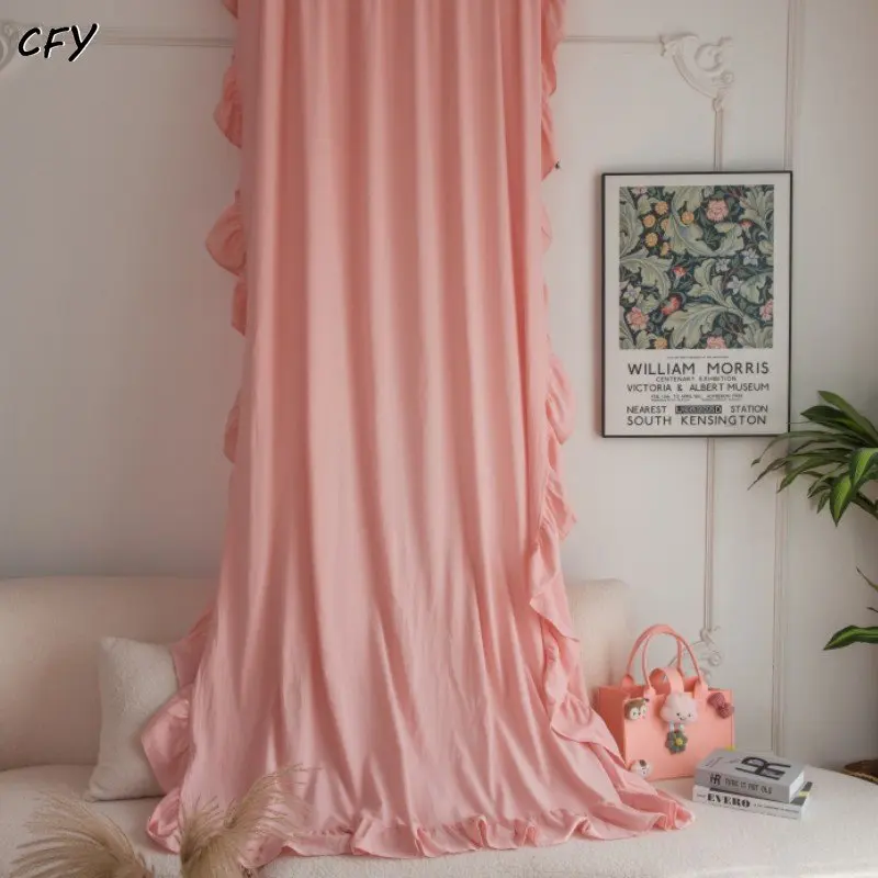 

Cotton Linen Pink Princess Wind Lotus Leaf Window Curtain Blackout Valance for The Luxury Living Room Curtains for Living Room