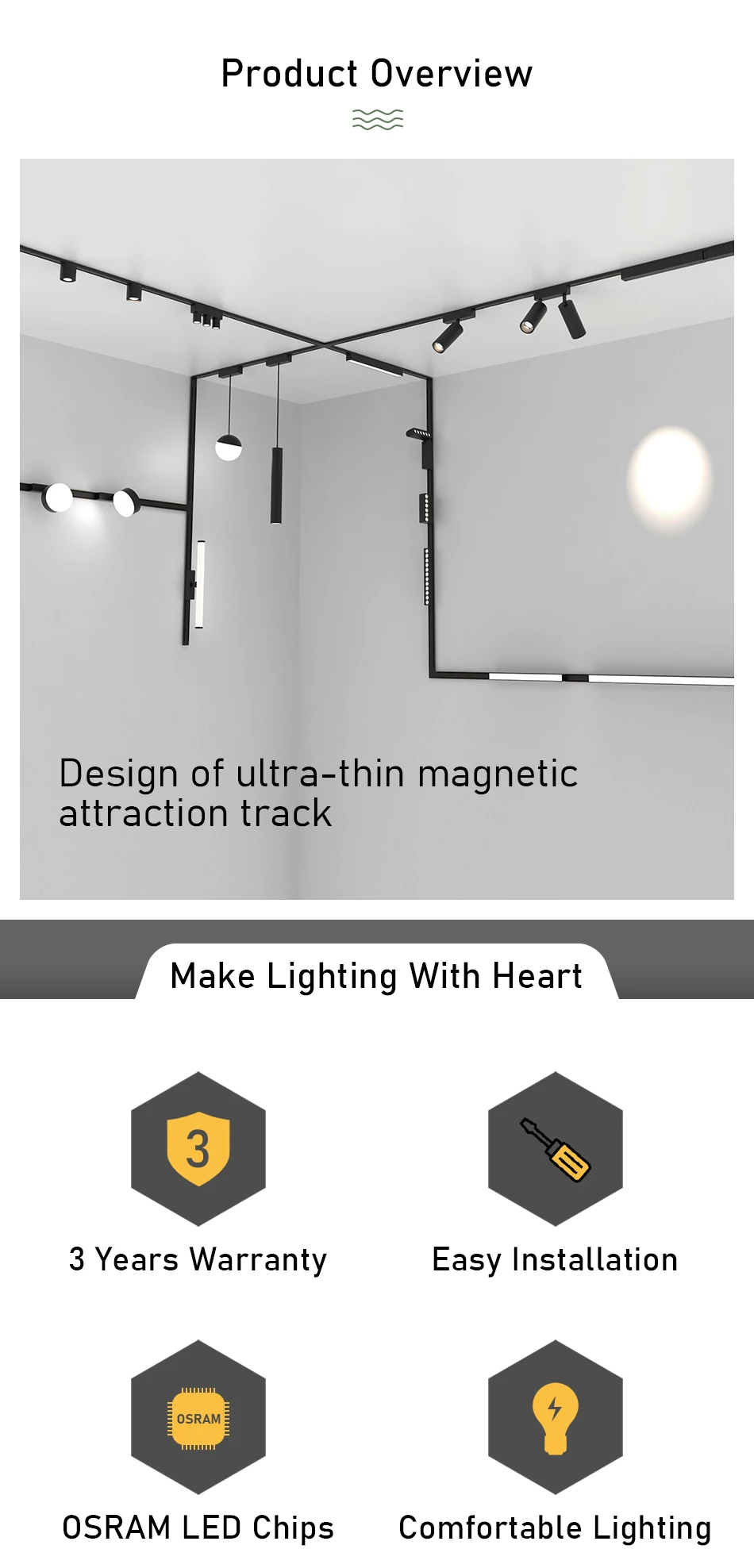 Description Picture 2 of itemBlack White 6mm Ultra Thin Ceiling Surface Mount 48v Magnetic Track Light System Magnet Rail Lamp LED Spotlight Indoor Living