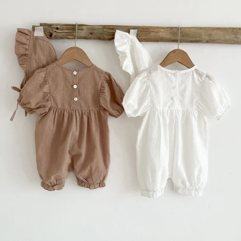 Newborn Baby Girl Jumpsuit Summer New Simple Solid Short Sleeve Rompers Playsuits for Infants Cotton Loose Kids Girls Clothes Newborn Knitting Romper Hooded 