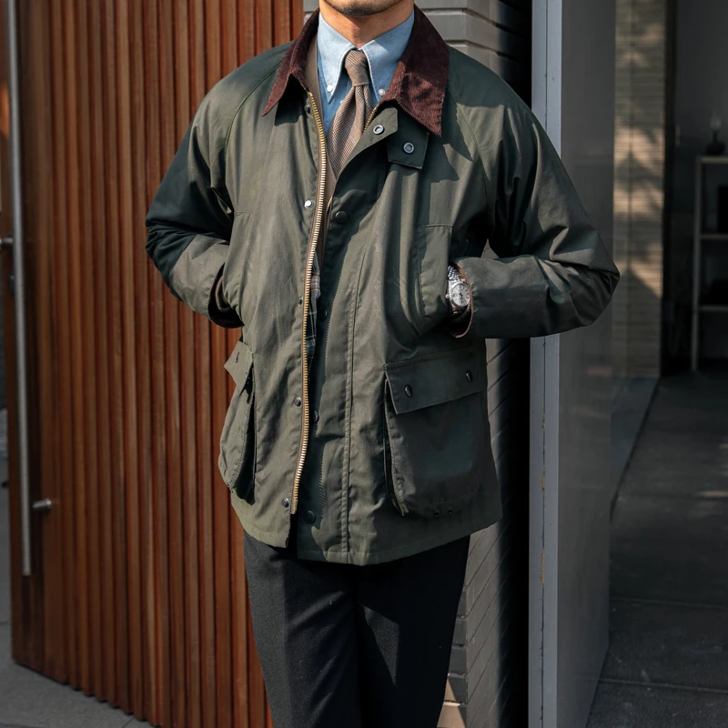 Men's Oil Wax Safari Jacket Oliver Green Slim Fit Waterproof