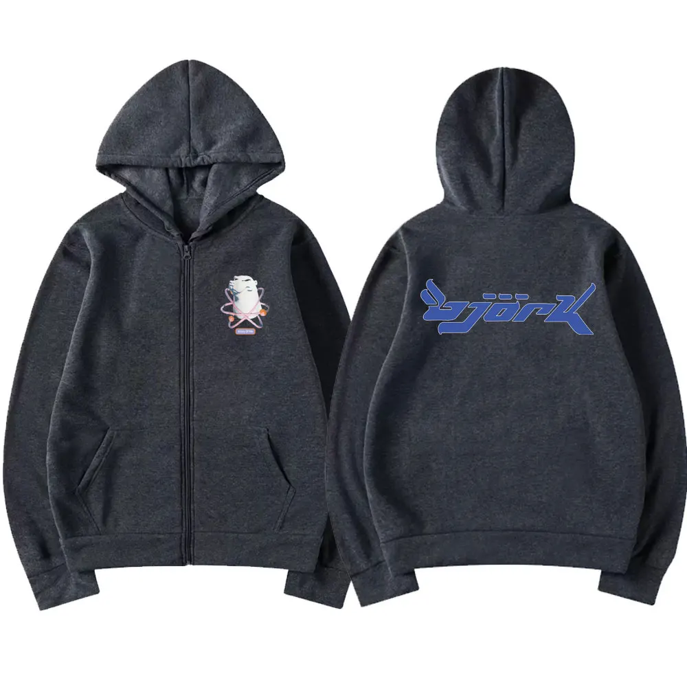 90s Vintage Singer Bjork Army of Me Bear Music Album Graphic Zipper Hoodie Men Women Fashion Zip Up Jacket Oversized Sweatshirt