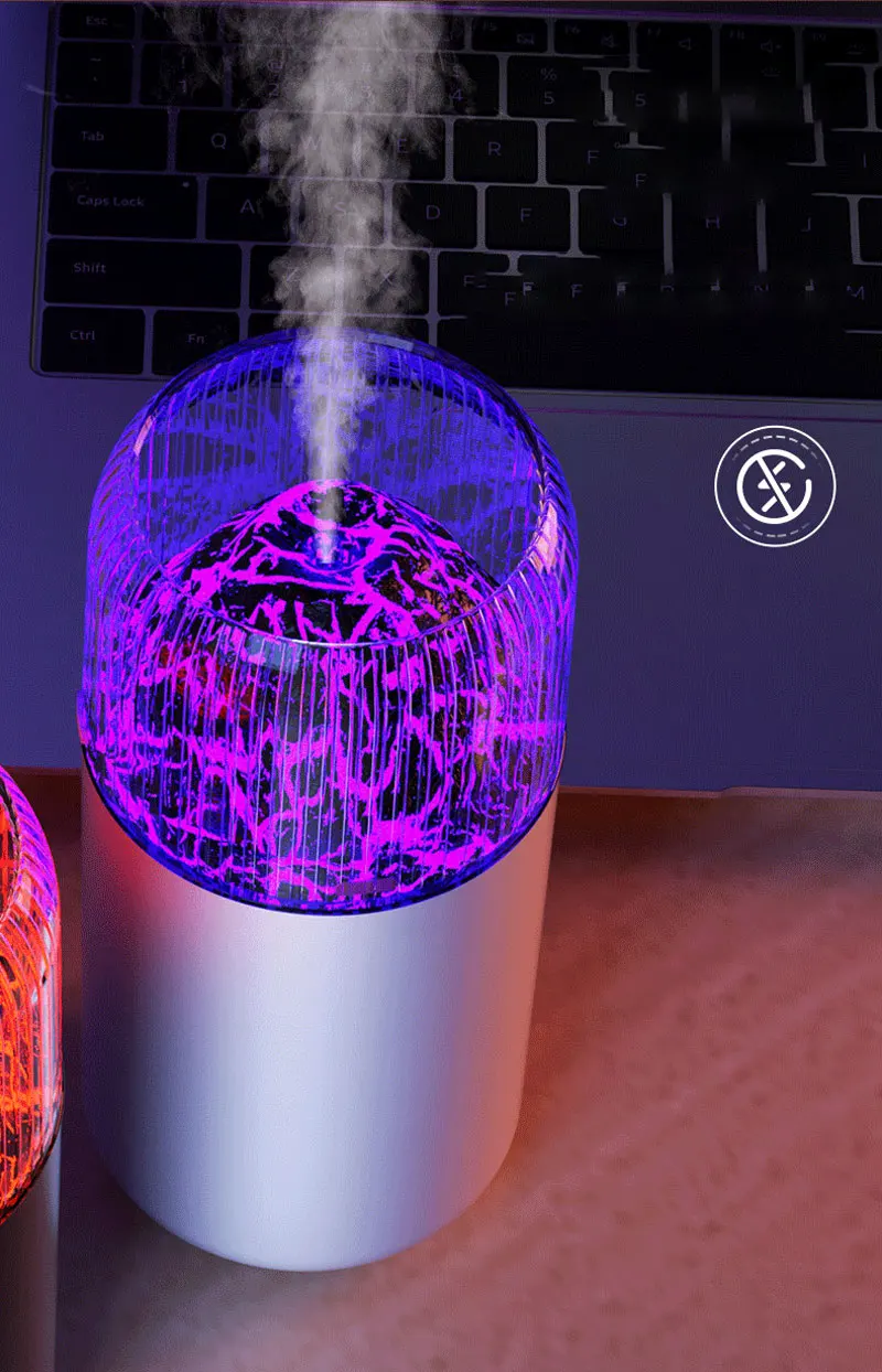 Air Humidifier with Colorful Night Lights Simulation Colorful Flame Volcano usb Power Car Desk Bedroom Humidification