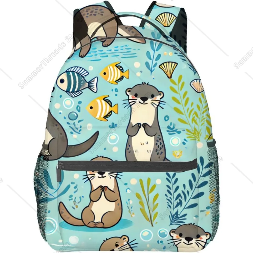 Cute Otter Backpack,Fun Ocean Fish Polyester Backpacks,Lightweight Double Shoulder Back Pack For Kids Teens,Sea Otters Bookbag 1