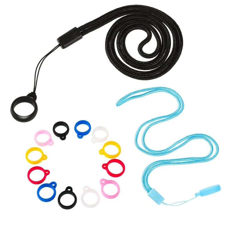 

2PCS Lanyard with 12Pcs Anti-Lost Silicone Rubber Ring Strap ID Badge Phone Key Holder Rope For Kid Children Student Anti-Lost