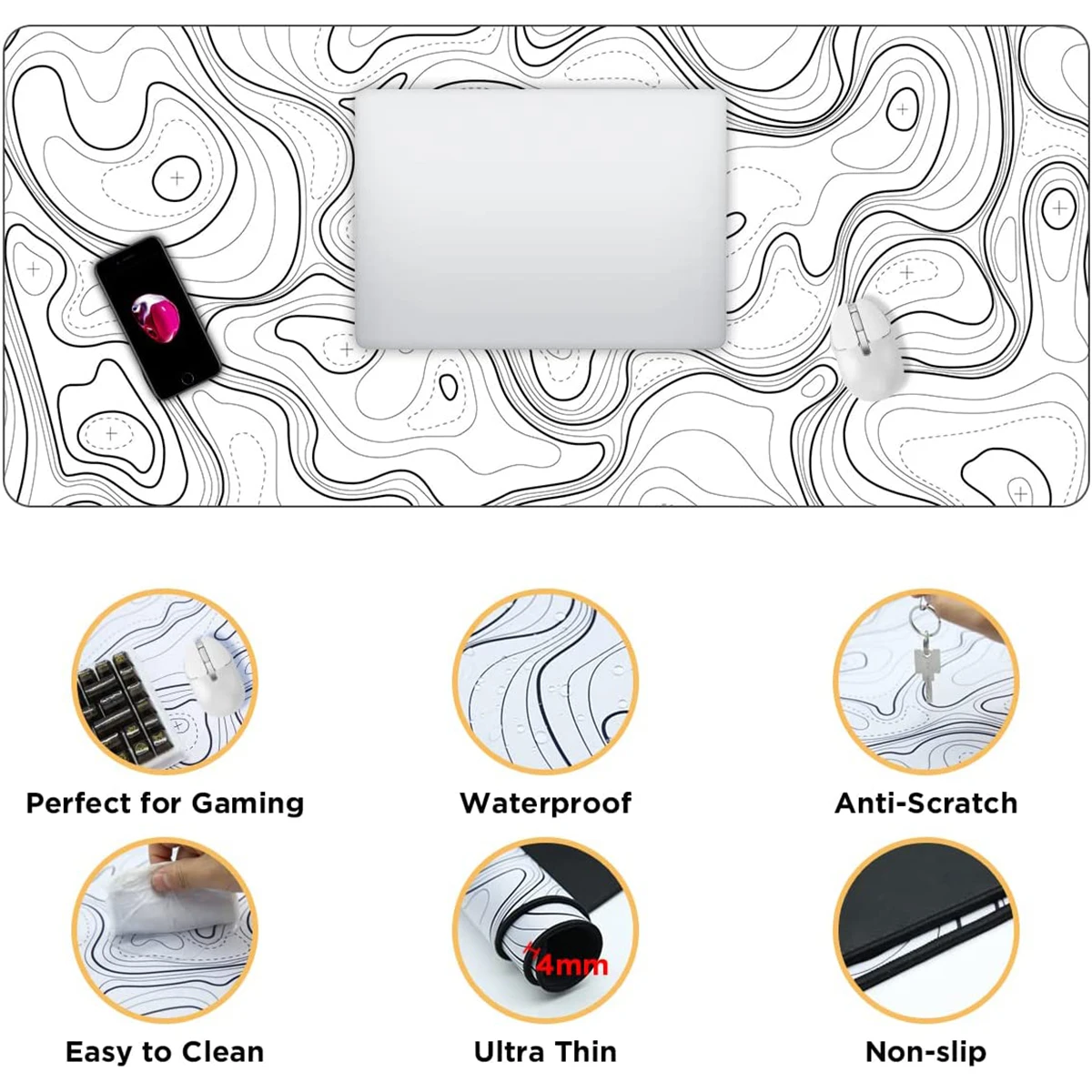 Octa Keys Tenshi Mousepad BLACK ＆ WHITE White Topographic Mousepad – Stay Overclocked