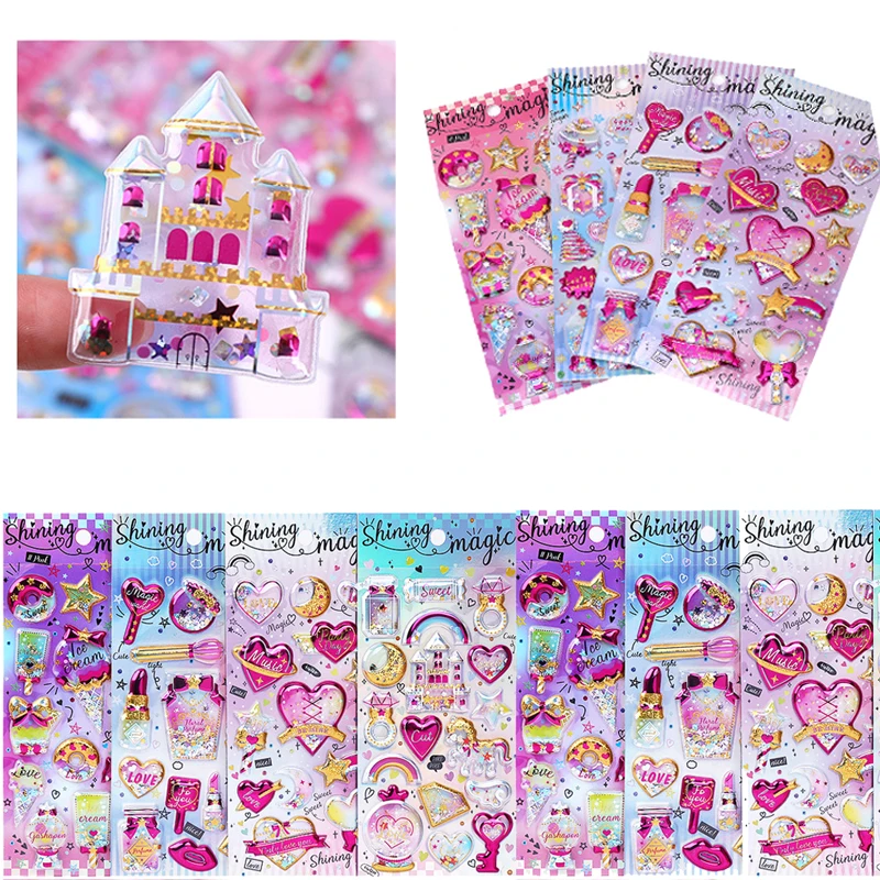 5pcs Kids Birthday Party Stickers Sequin Quicksand 3D Stickers Toys Unicorn Stars Cosmetics Decorative Toys Reusable decorative stickers 3d stickers kawaii stickers