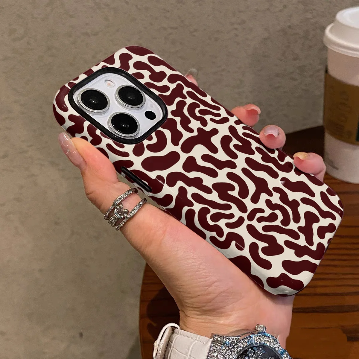 Luxury Brown Patterned Minimalist Double-Layer Back Cover Phone Case