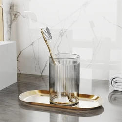 Luxury Stripe Portable Toothbrush Holder Cup - Colorful Clear Bathroom Storage Accessory - 401-500ml (Grey)