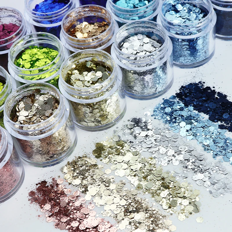 10ML Chunky Glitter Powder Nail Art Decorations Sparkly Gold Silver Mixed Hexagons Sequins Summer Nails Art Accessories DIY Tips