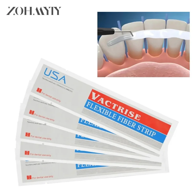 Dental Material Flexible Fiber Strip Glass Splint Loose Tooth Fixation Strips 7Pcs/Box Light Cure Bonding Orthodontic Retainers Dental Fixation Strips