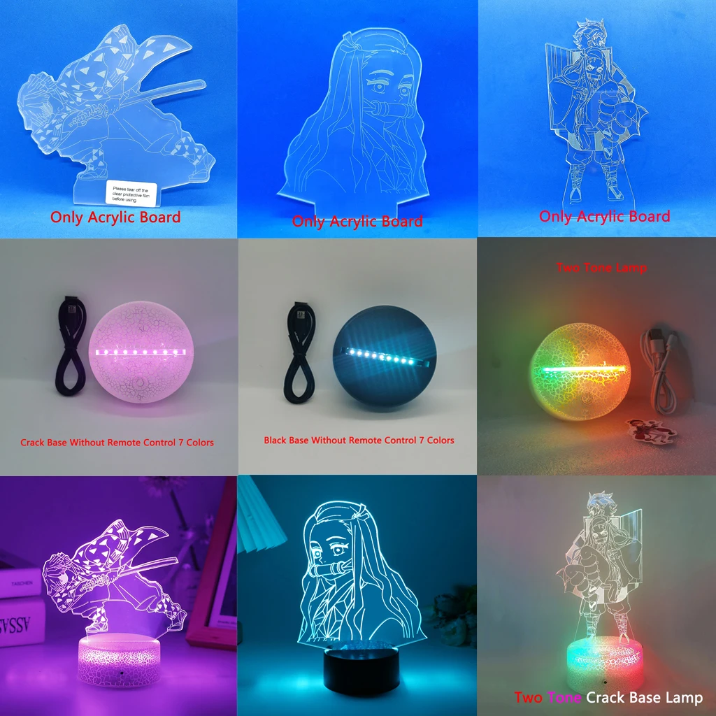 

Акриловые листы для рассекания демонов, 3D Светодиодная подсветка для детской комнаты, аниме киметасу, лампа No Yaiba, декор для спальни, иллюзия, подарок