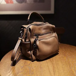 New Women Head Cowhide Leather Multi Usage Shoulder Handbags Lady Retro Mini Cute Backpack For Teenage Girs Yound Luxury Brand