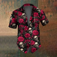 Summer Men's Fashion Horror Skull Cross Print Men's Short Sleeved Shirt Street Trend Party Men Oversized T-Shirt Top SIZE S-5XL 1
