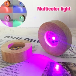 Crystal Glass LED Light Display Base - Wooden Night Lamp Stand Decor (B)