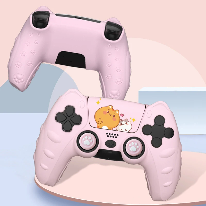 

Kawaii Silicone Cover Skin For PS5 Controller Case Cute Cartoon Thumb Grip Caps For Sony PlayStation 5 Controllers Accessories