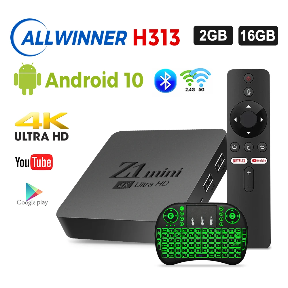 Smart Tv Box Z1 Plus Android 10.0 2Gb 16Gb 4K Hd H.265 Lettore Multimediale Tv Box Android 3D Play Store Set Top Box 1080P Molto Veloce