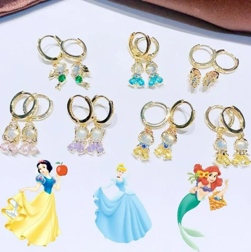 

Disney Snow White Diamond Earrings Cartoon Figure Cinderella Jasmine Cute Modeling Metal Ear Studs for Girls Jewelry Accessories