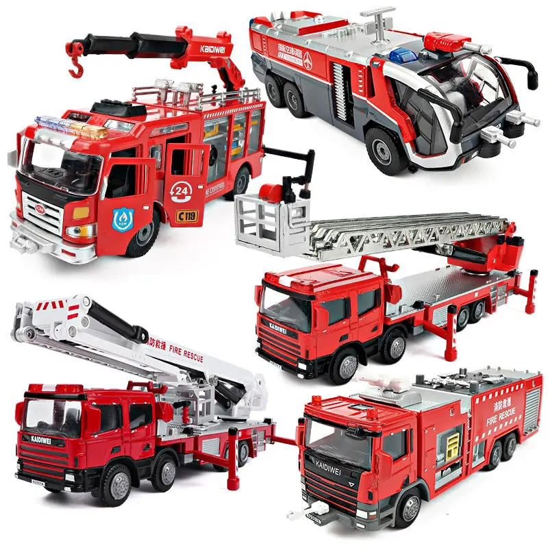 1:50 Alloy Fire Truck Toy City Simulation Water Tank Ladder Car Model Engineering Car ornaments Collection Kids Boy Gifts