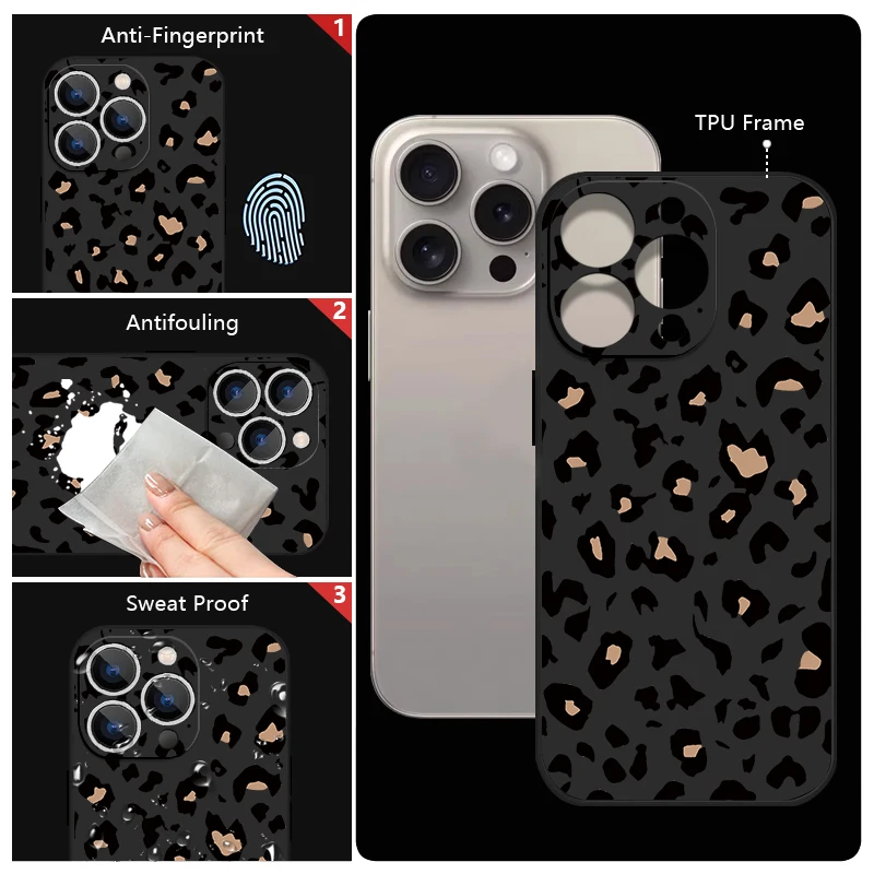 Leopard Print Soft Silicone Phone Case with Wrist Strap Lanyard