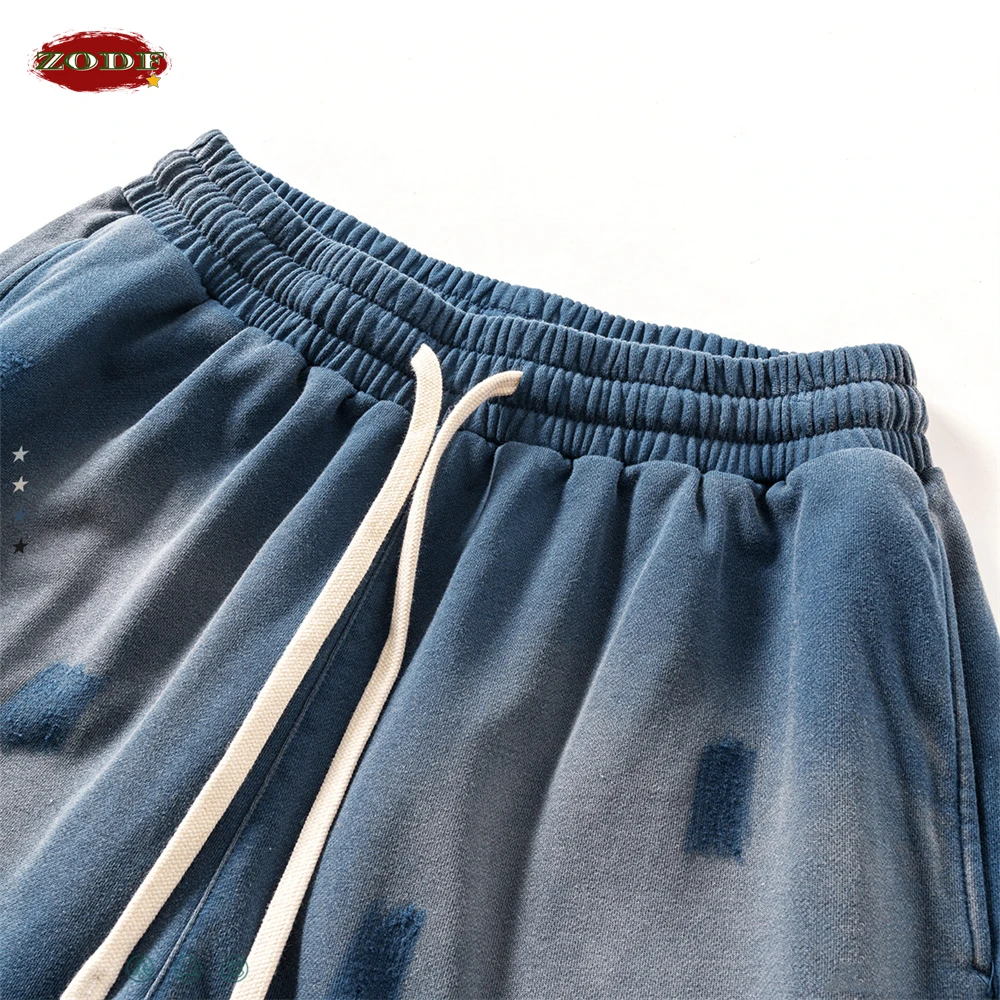 ZODF 남녀공용 트렌디 용수철 반바지, 레트로 루즈 엣지 몽키 워싱 반바지, 스트리트웨어, 여름 HY0784, 300gsm