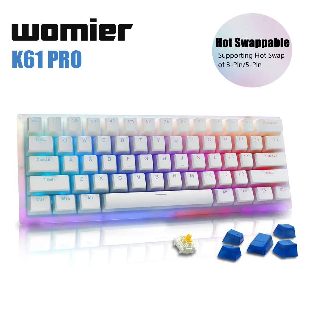 Womier K61 PRO Mechanical Keyboard 60% Layout 61 Keys Hotswap Backlit Gamer Keyboard Gateron Switch Pudding Keycaps for PC Xbox