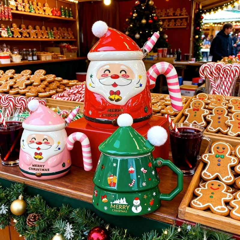 Christmas Tree Ceramic Mug Gift Set! Trendy Christmas Mug With Spoon, Unique Gift, Holiday Atmosphere Booster, New Year Surprise_voghion.com